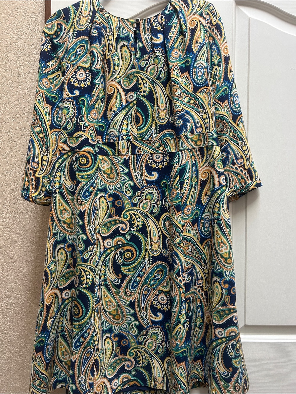 Liz Claiborne Navy Paisley Midi Dress with Green and Cream Accents - Picture 1 of 7